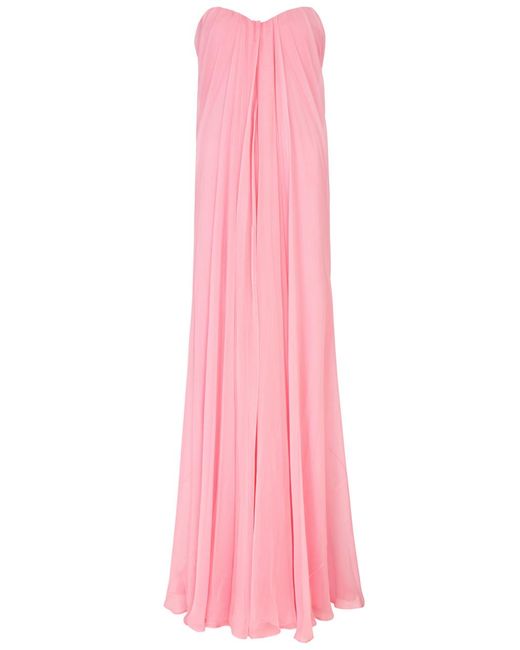 Alexander McQueen Pink Strapless Pleated Silk Maxi Dress