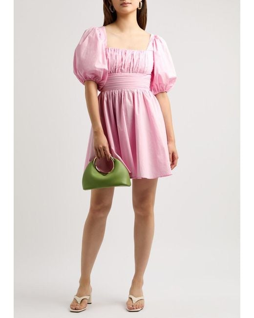 ROTATE SUNDAY Pink Puff-Sleeve Cotton-Poplin Mini Dress