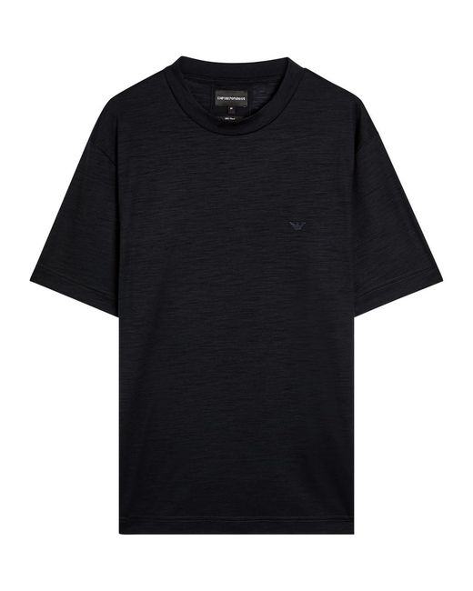 Emporio Armani Black Logo-Embroidered Wool T-Shirt for men