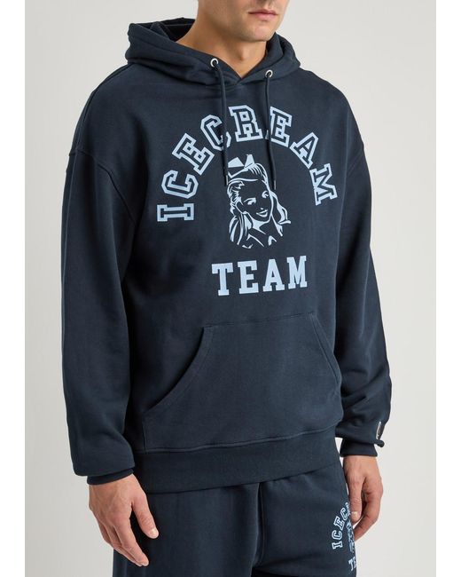 ICECREAM Blue Team Printed Hooded Cotton Sweatshirt for men