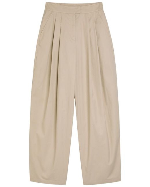 Emporio Armani Natural Pleated Cotton-Poplin Trousers