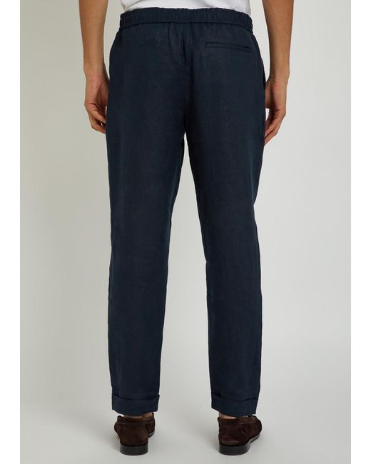 CHE Blue Tapered-Leg Cropped Linen Trousers for men