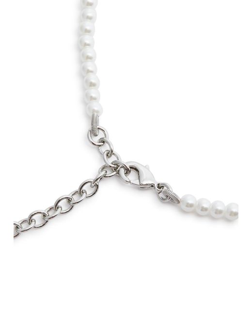 COACH White Crystal-embellished Faux Pearl Heart Necklace