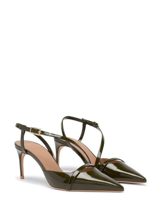 Malone Souliers Metallic Valeria 70 Patent Slingback Pumps