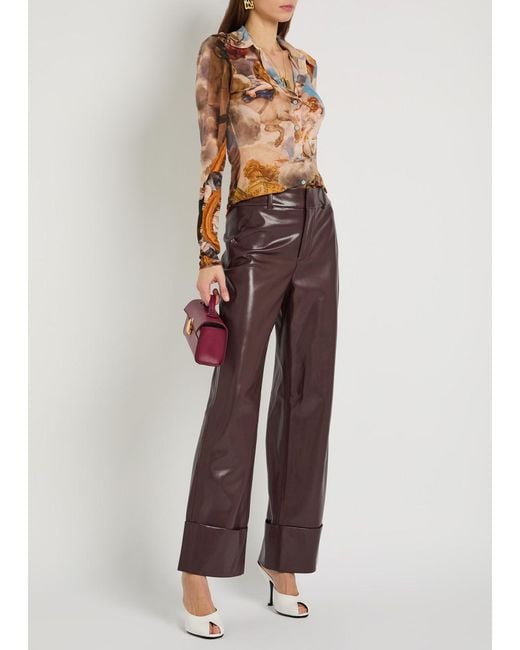 Alice + Olivia Purple Alexander Wide-Leg Faux Leather Trousers