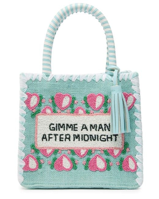 De Siena White Bead-Embellished Woven Top Handle Bag