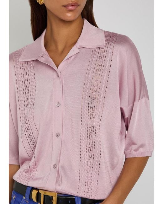 Versace Pink Textured Fine-Knit Top