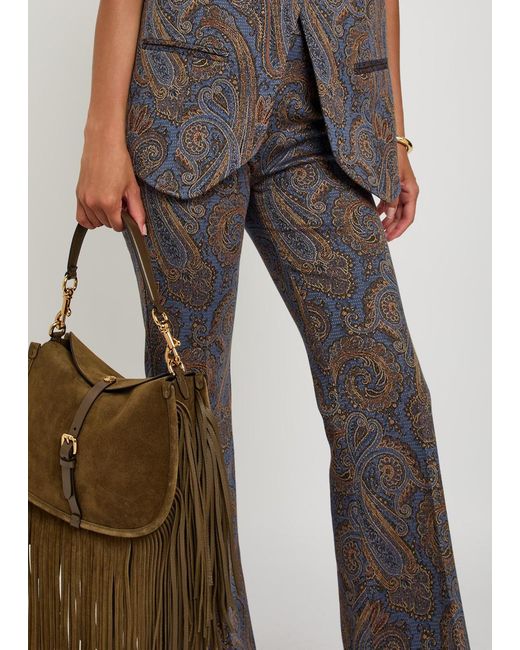 Etro Gray Paisley-Jacquard Flared-Leg Trousers