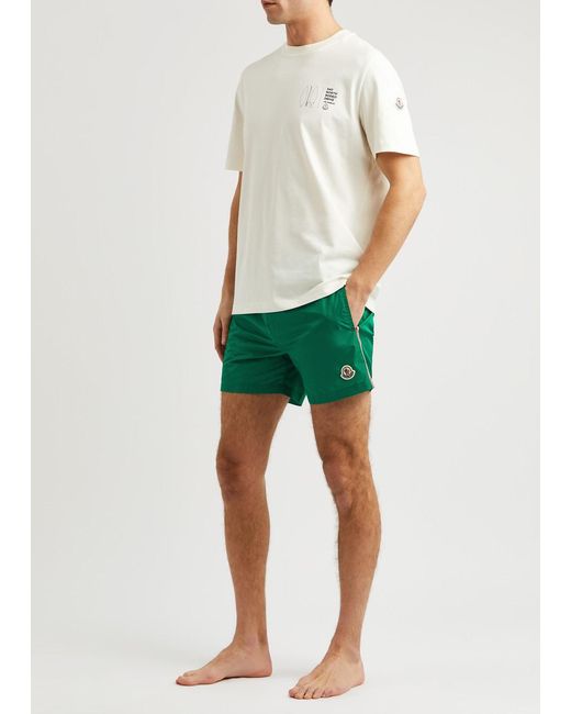 Moncler Green Striped Logo Shell Swim Shorts for men