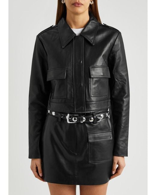 AEXAE Black Cropped Leather Jacket