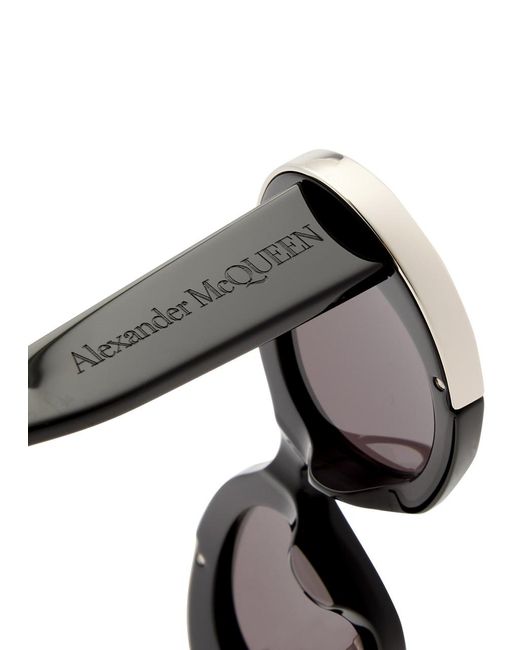 McQueen Black Oval-Frame Sunglasses