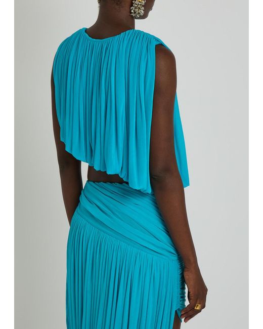 Ronny Kobo Blue Chelly Gathered Asymmetric Tissue Jersey Cropped Top