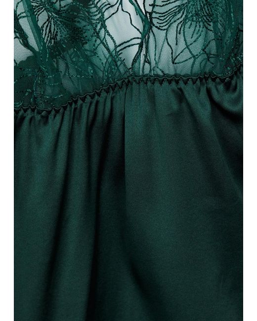 Fleur Of England Green Eva Tulle And Silk-blend Satin Chemise