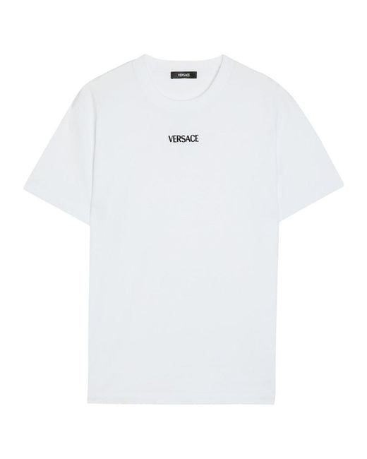 Versace White Logo-Embroidered Cotton T-Shirt for men