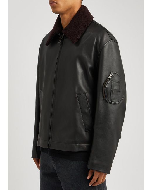 Loewe Black Shearling-trimmed Leather Bomber Jacket for men