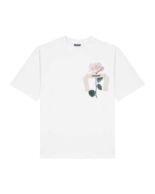 Jacquemus White Le T-shirt Rose Logo Cotton T-shirt for men
