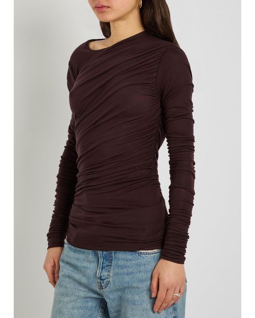 Agolde Brown Tania Ruched Stretch-Jersey Top