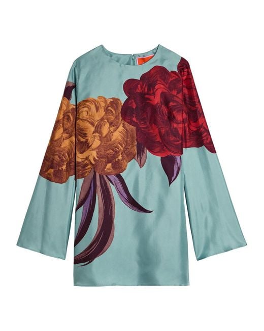 LaDoubleJ Blue Supremes Floral-Print Silk Mini Dress