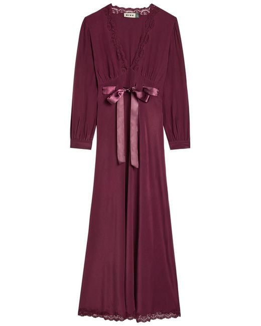 Rixo Purple Adaline Lace-Trim Silk-Chiffon Midi Dress