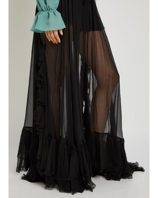 Chloé Black Ruffled Sheer Silk-Chiffon Maxi Skirt