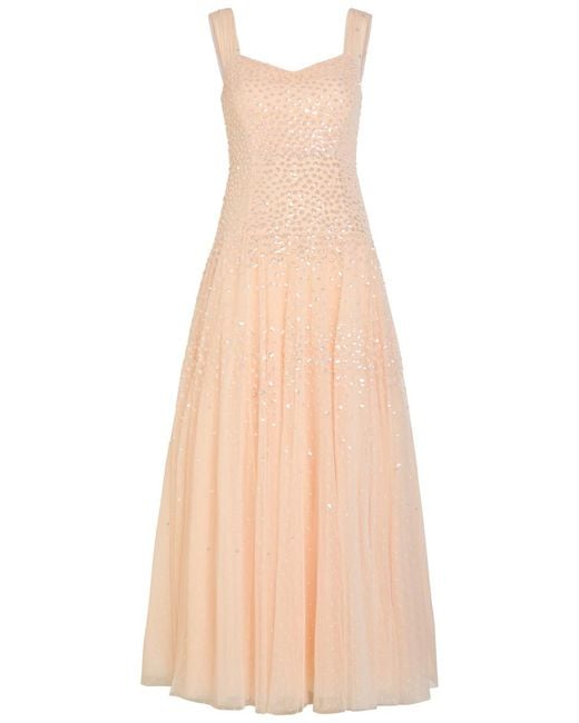 Needle & Thread Natural Sunrise Sequin-Embellished Tulle Gown