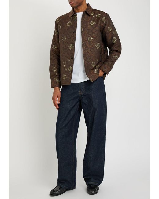Les Deux Brown Kaleb Floral-Jacquard Woven Overshirt for men