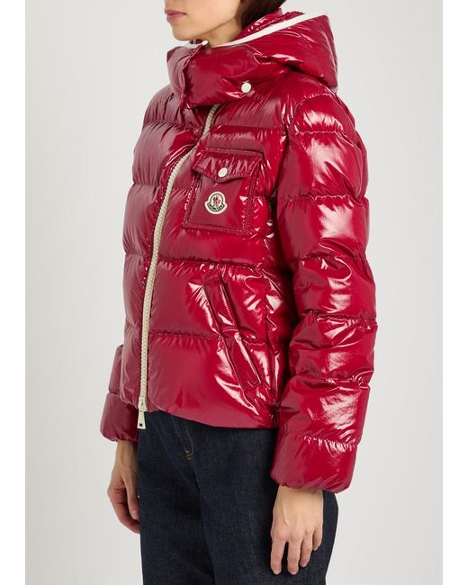 Moncler Red Andro Padded Hooded Glossed Shell Jacket