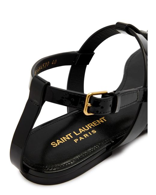 Saint Laurent Black Cassandra Logo Patent Leather Sandals