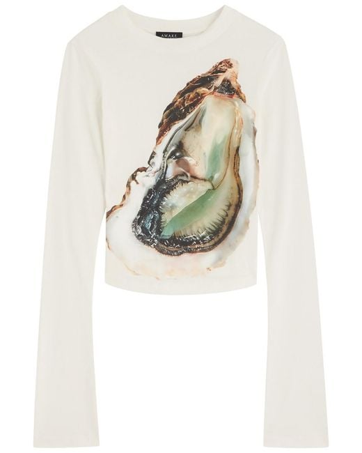 A.W.A.K.E. MODE White Printed Cotton Top