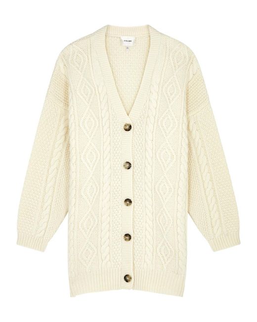 FRAME White Cable-knit Wool Cardigan