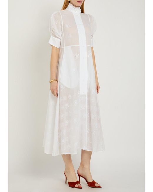Thierry Colson White Venetia Embroidered Cotton Midi Shirt Dress