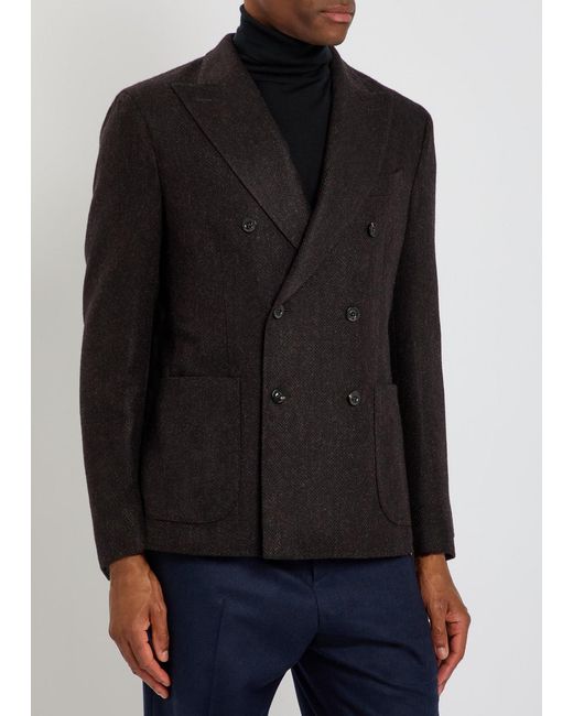 Boglioli Black Herringbone Double-Breasted Wool Blazer for men