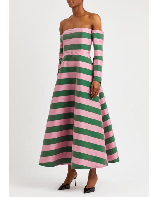 BERNADETTE Green Edie Striped Taffeta Maxi Dress