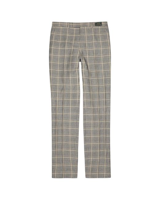 Gucci Gray Checked Linen And Wool-Blend Trousers for men
