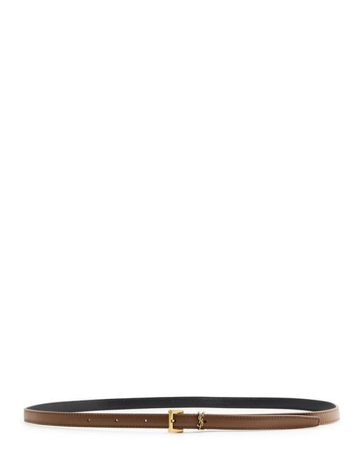 Saint Laurent White Cassandre Extra Thin Logo Leather Belt