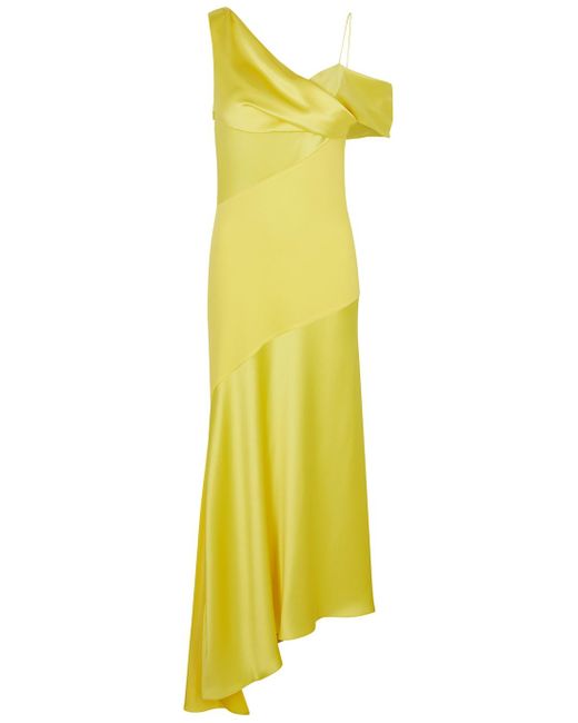 Loewe Yellow Draped One-shoulder Satin Dress