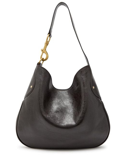 Mulberry Black Hackney Glossed Grained Leather Shoulder Bag