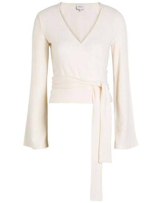 Reformation White Kylen Wrap-Front Knit Top