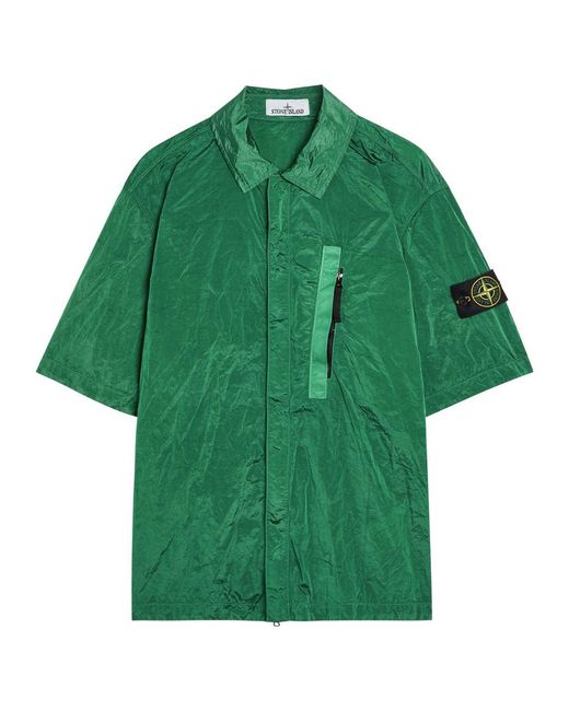 Stone Island Green Crinkled Nylon Overshirt for men