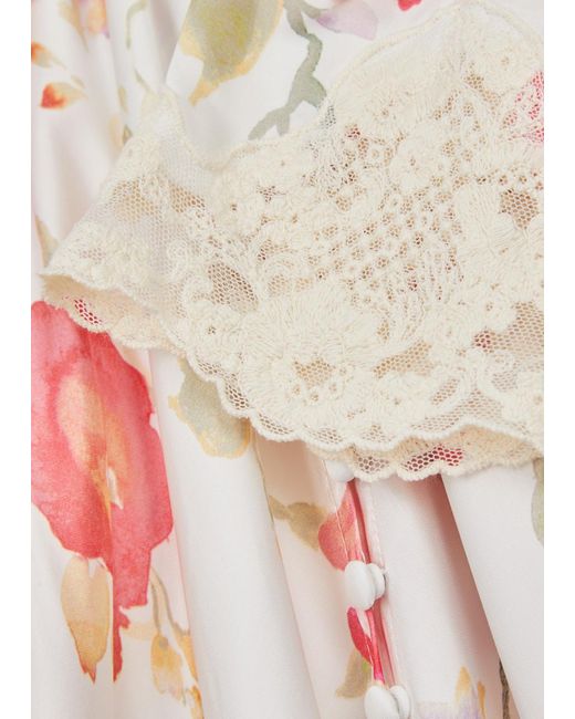 Rixo White Simone Floral-Print Satin Maxi Dress