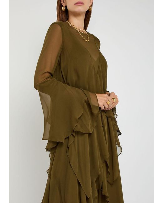 Zimmermann Green Memento Tiered Silk-Chiffon Maxi Dress