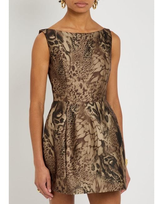 De La Vali Brown Pampero Leopard-Print Satin-Twill Mini Dress