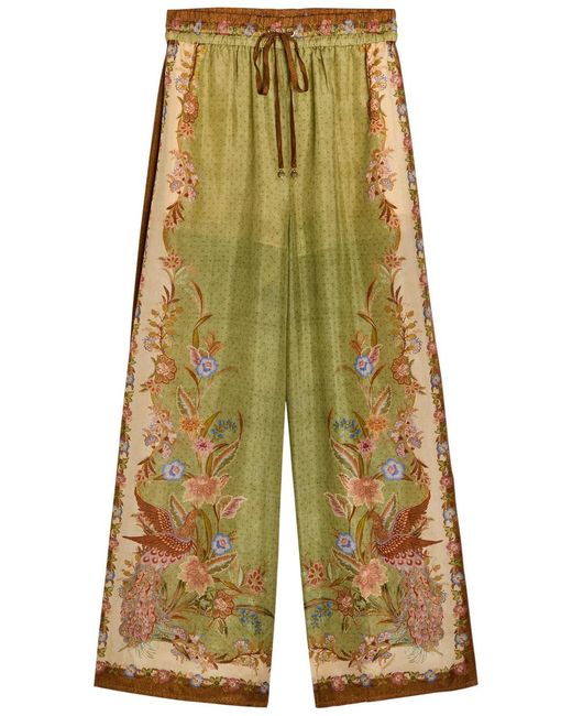 Zimmermann Green Indra Printed Silk Trousers
