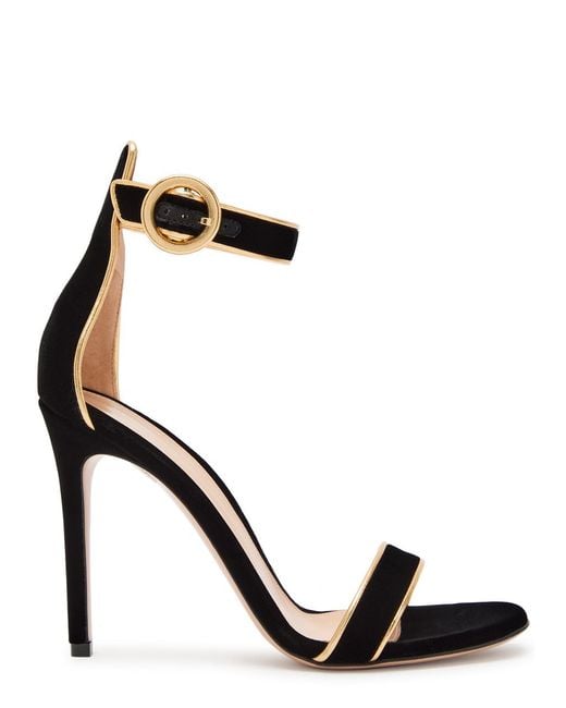 Gianvito Rossi Black 105 Metallic-Trim Velvet Sandals