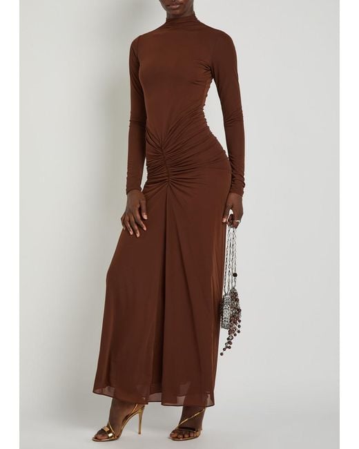 Ronny Kobo Brown Scorpio Ruched Tissue Jersey Maxi Dress