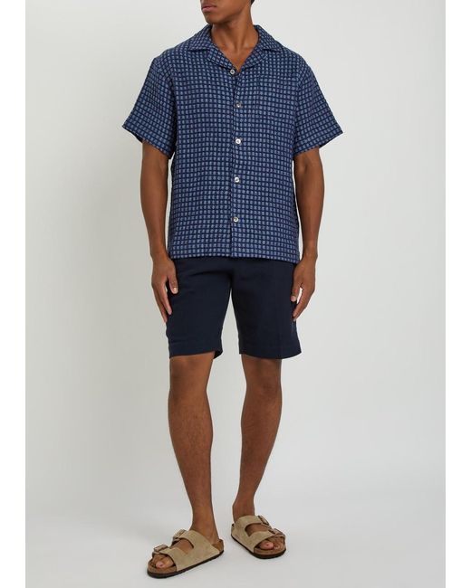 CHE Blue Riita Textured Patterned Linen Shirt for men