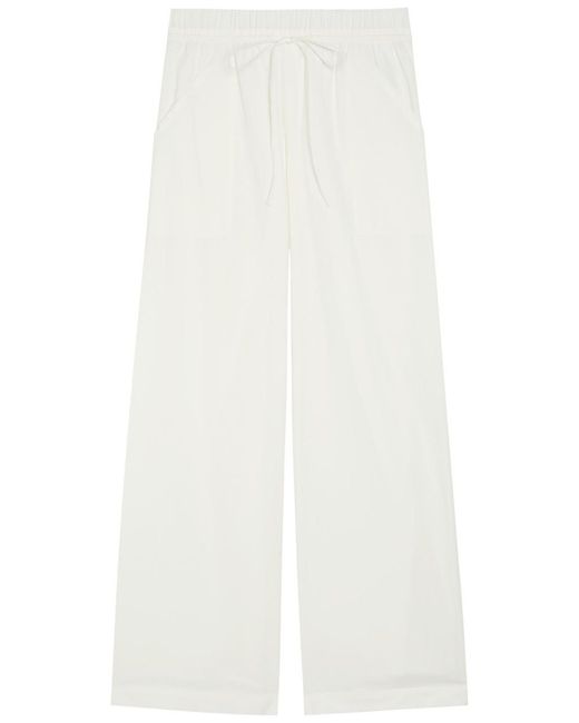 Vince White Double-Waist Drawstring Wide-Leg Cotton Trousers