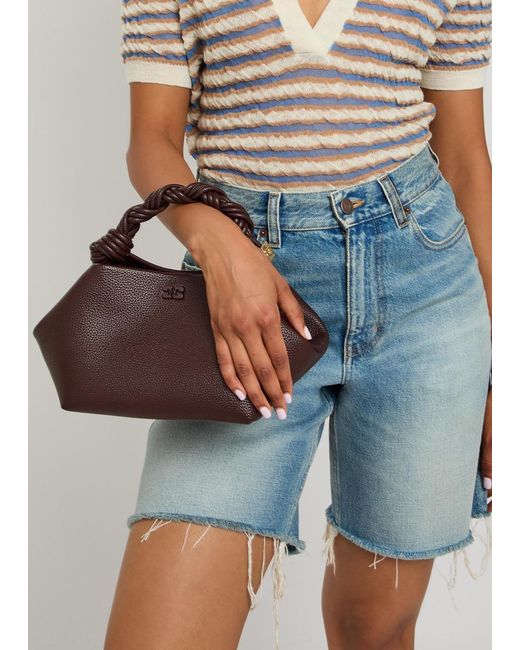 Ganni Brown Bou Small Grained Leather Top Handle Bag