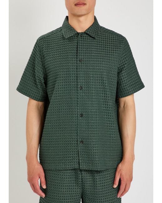 Les Deux Green Checked Seersucker Shirt for men