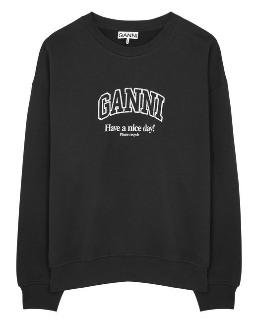 Ganni Black Logo-Print Cotton Sweatshirt